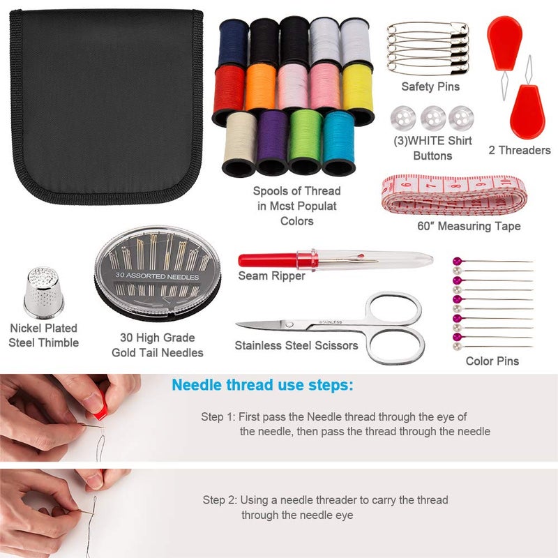 OKOMER Sewing Kit, Sewing Kits for Adults, OKOM 68Pcs Thread for Sewing, Sewing Supplies, Sew Kit for Home,Traveler,Small Mini, Basic, Beginner, DIY, Needle and Thread Kit, Gifts for Women,Gifts for Momï¼ˆSï¼‰ - Image 3